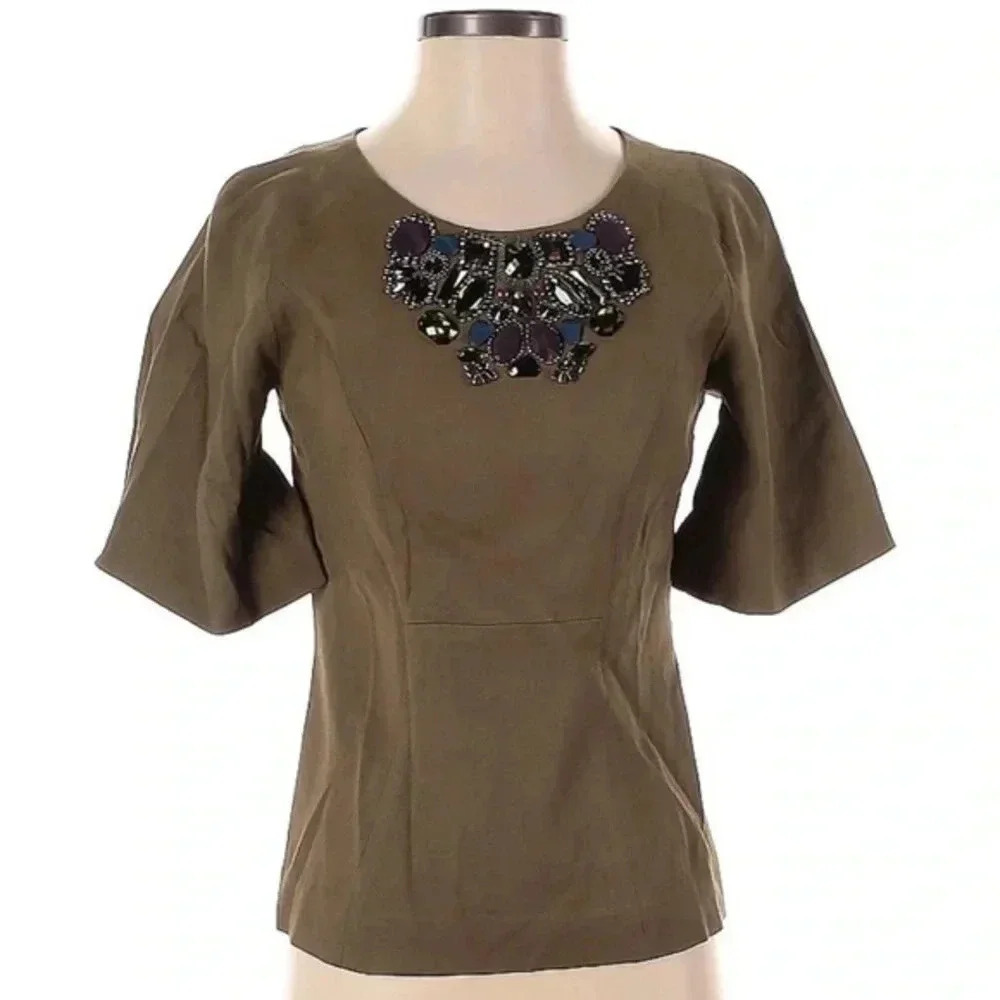 Boden Limited Edition Jeweled Bell Short Sleeve Formal Blouse Top Size 2 US